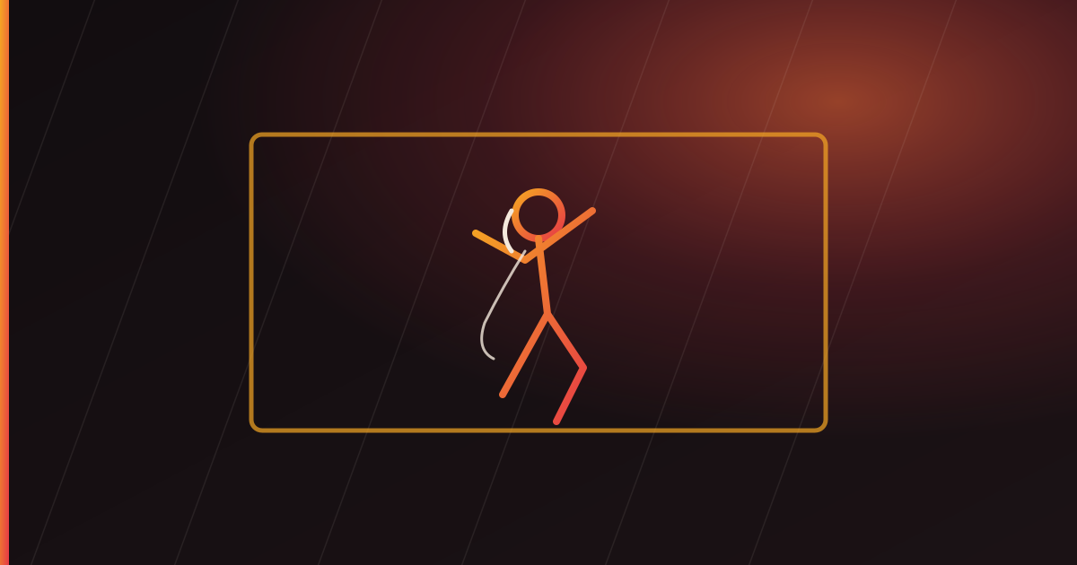 Line drawing of a dancing silhouette with earbuds inside a colored frame, representing Apple's iPod Silhouettes ads