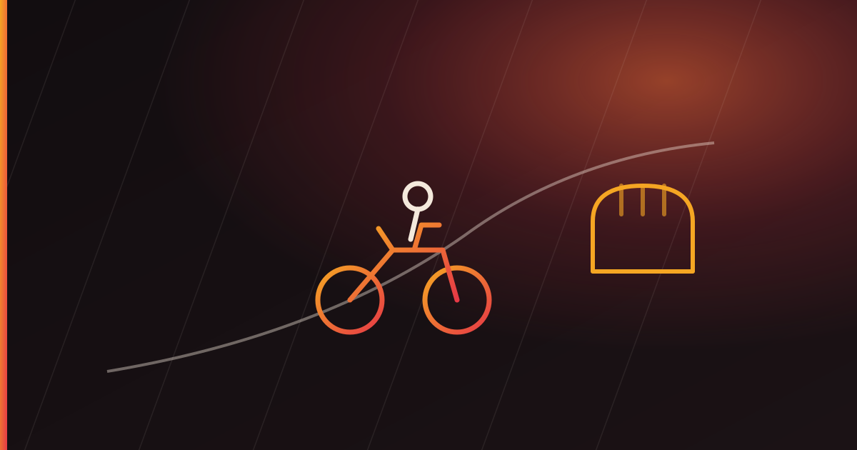 Line drawing of a boy on a bicycle climbing a hill with a loaf of bread, representing Hovis's Boy on the Bike ad